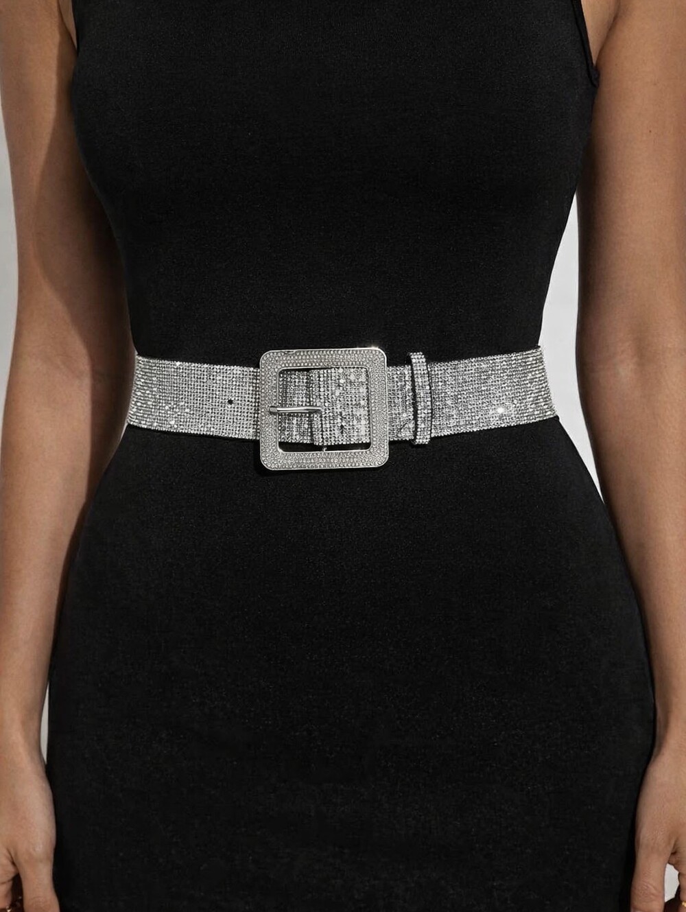 Paula Echevarria × Primark Rhinestone Wide Statement Belt - Silver 35" Small New